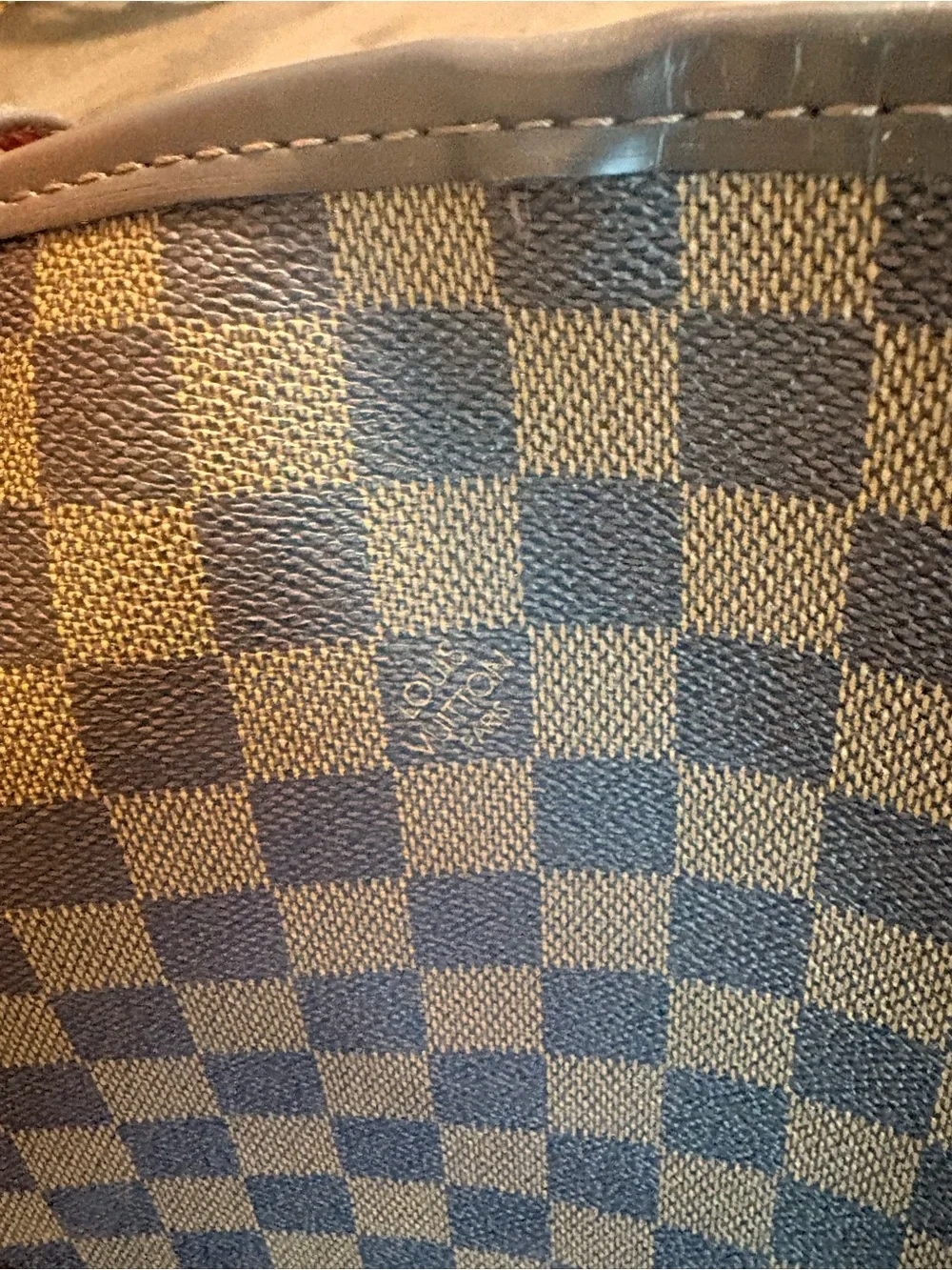 Designer-Style Brown Checkered Tote Bag with Red Interior